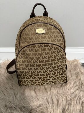 Michael Kors Tan and Brown MK Monogram Backpack